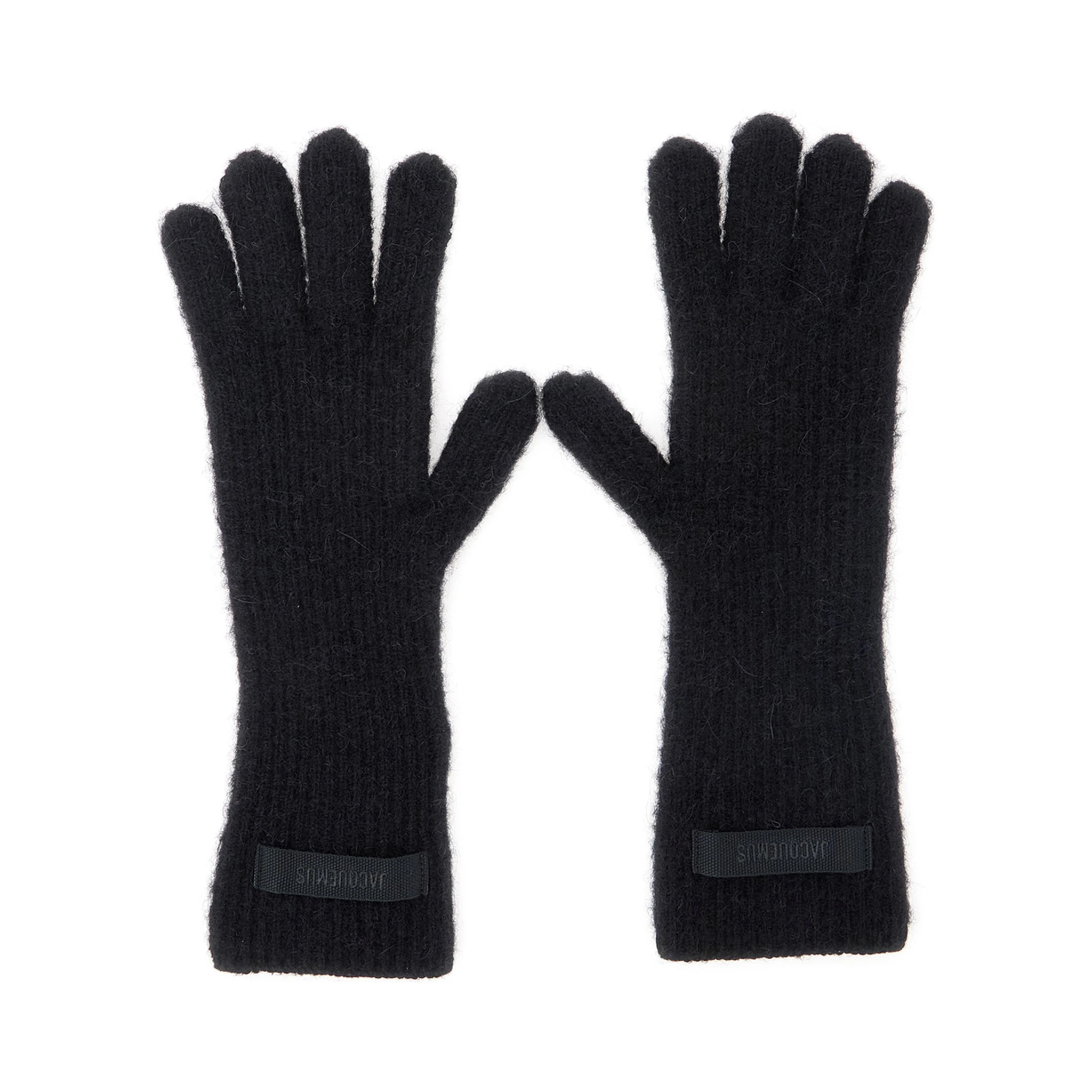 Les Gants Gros Grain Black Gloves with Logo Patch on the Front in Wool Blend Woman