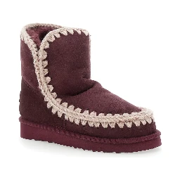 Eskimo Bordeaux Ankle Boots with Crochet Details and Logo Patch on the Rear in Suede Woman