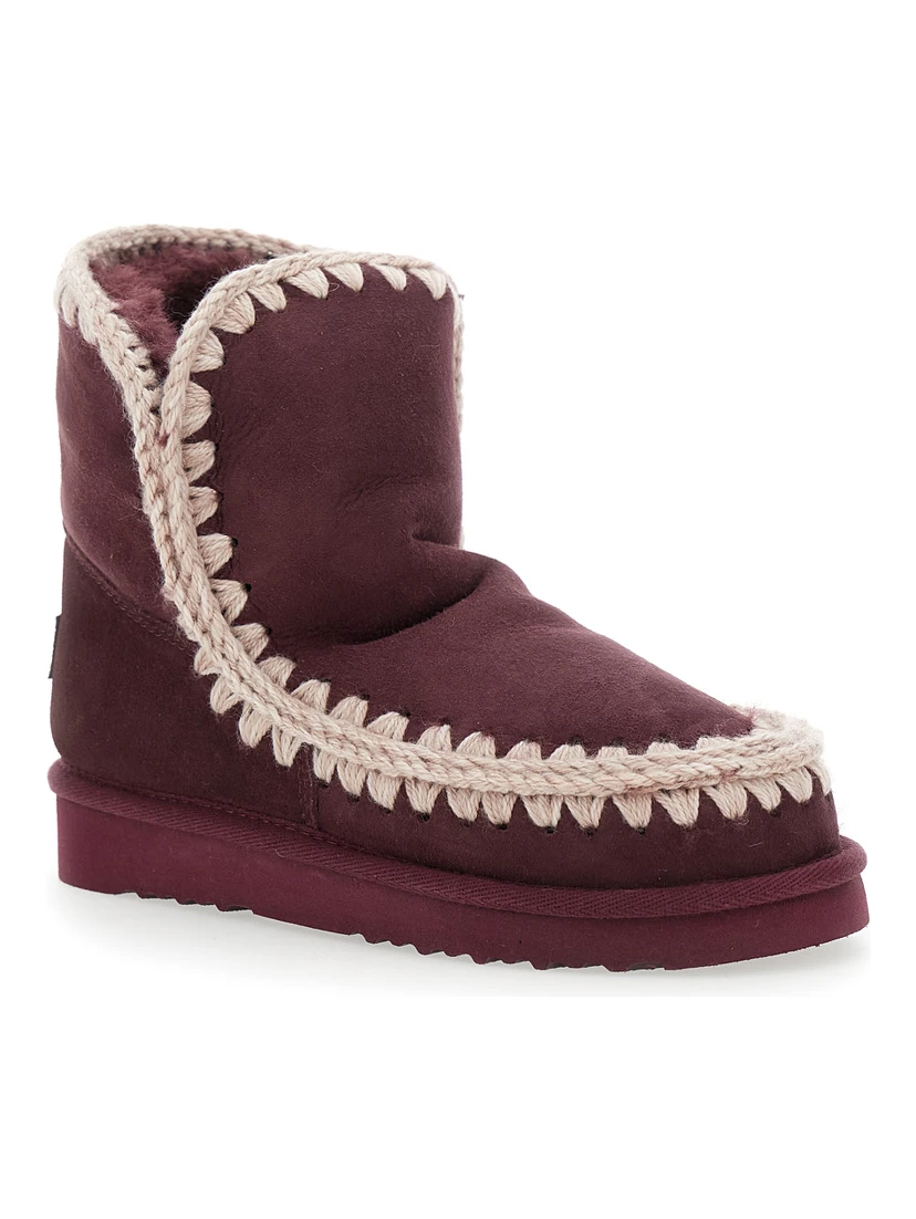 Eskimo Bordeaux Ankle Boots with Crochet Details and Logo Patch on the Rear in Suede Woman