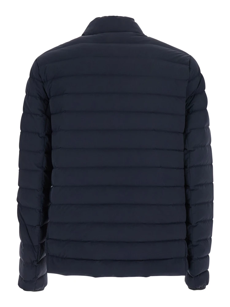 Laki Blue Down Jacket with High Neck and Logo Patch on the Sleeve in Tech Fabric Man alternative