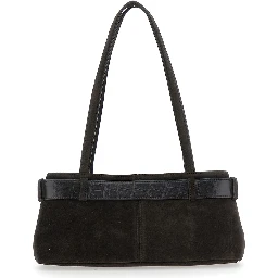 Brocle Brown Shoulder Bag with Belt and Pendant Key Details in Suede Woman