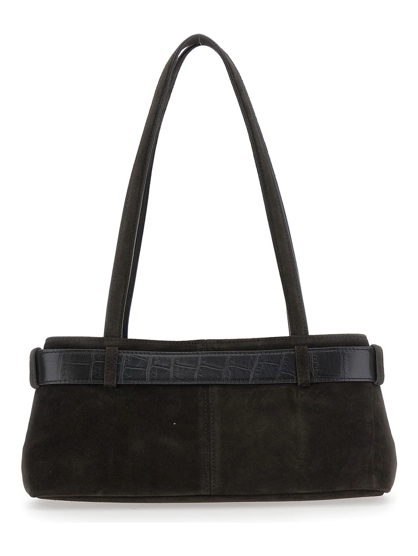Brocle Brown Shoulder Bag with Belt and Pendant Key Details in Suede Woman