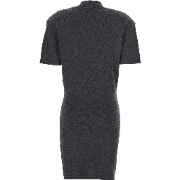 Grey High Neck Dress with Back Application in Wool Woman