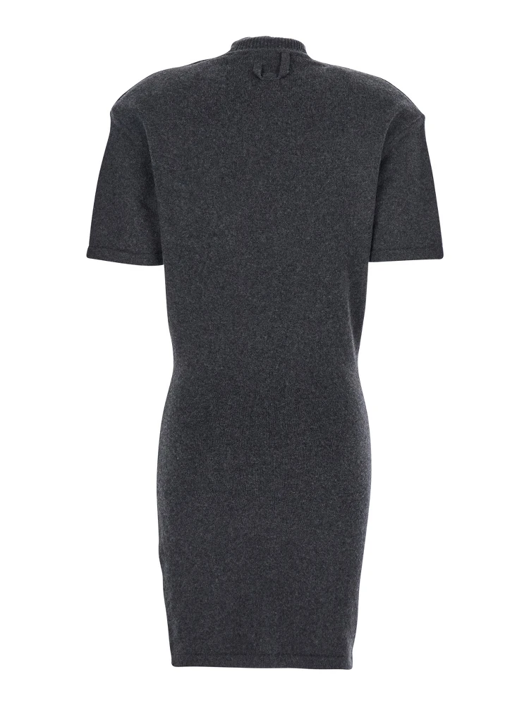 Grey High Neck Dress with Back Application in Wool Woman alternative