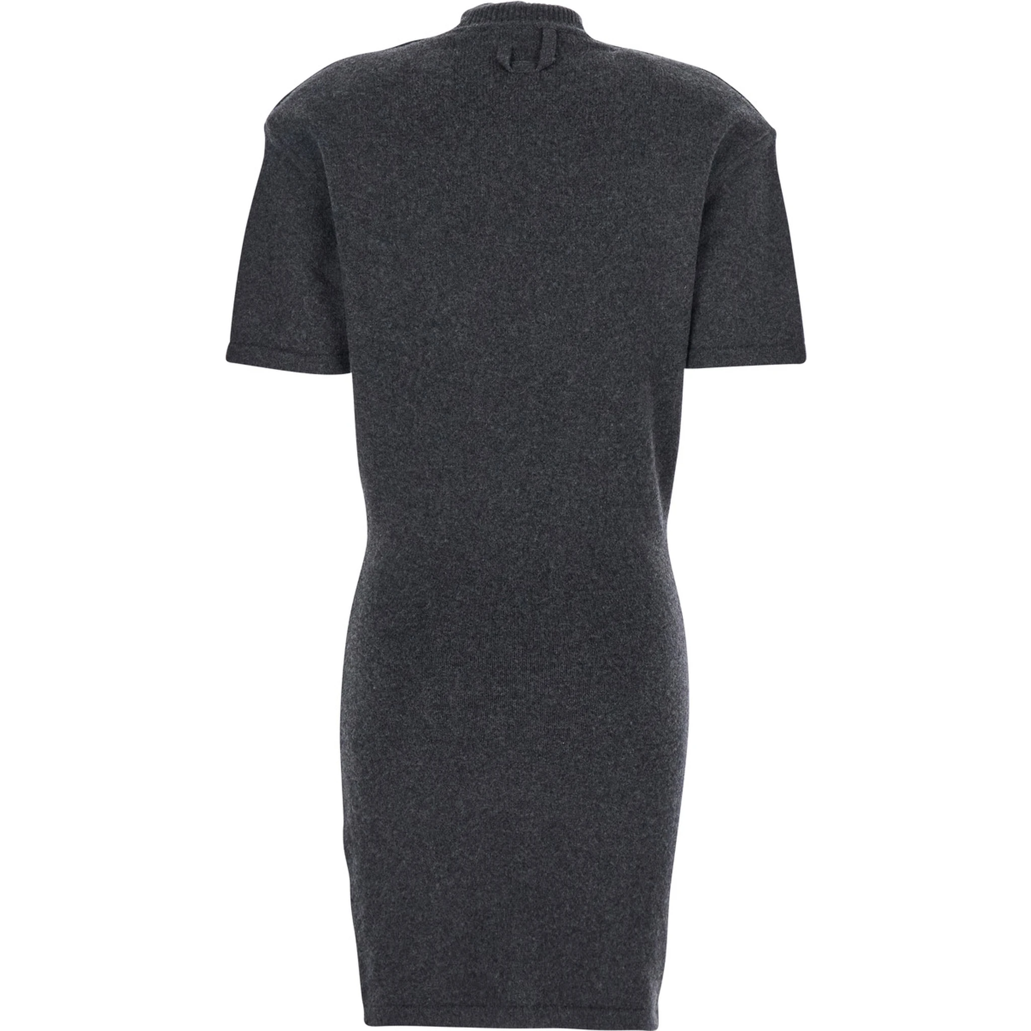 Grey High Neck Dress with Back Application in Wool Woman