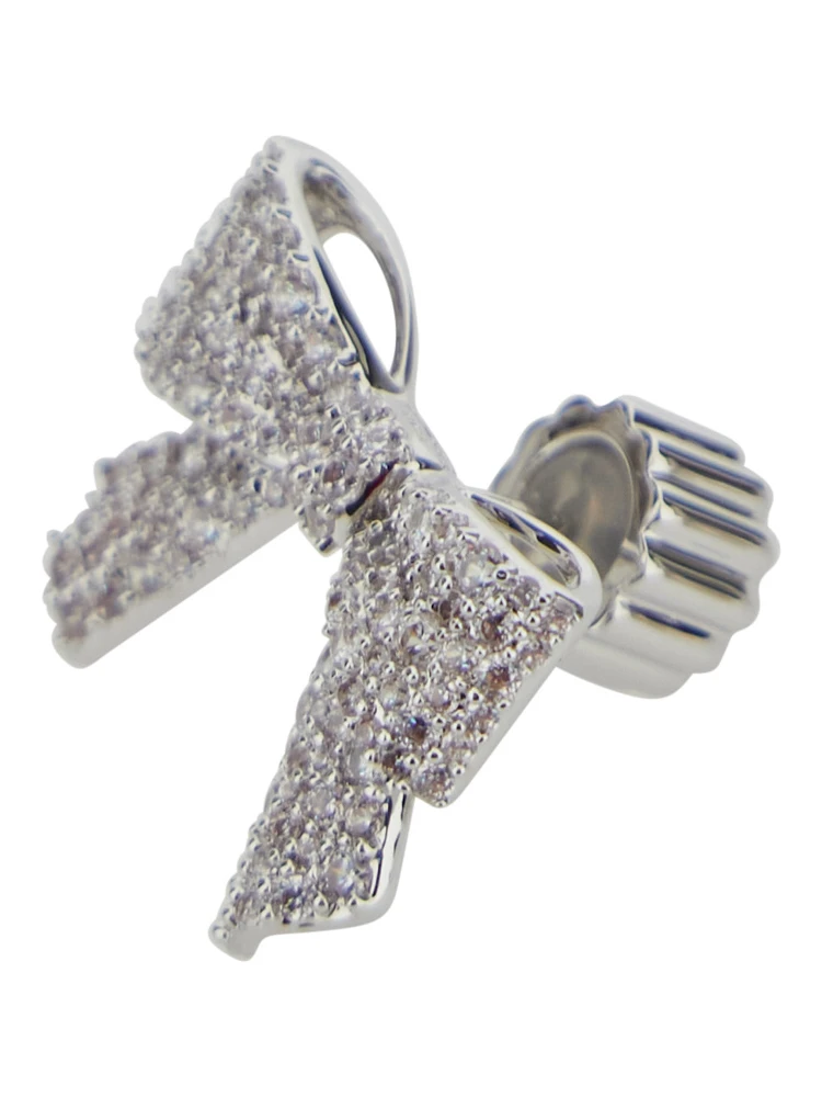 Metallic Earings with All-Over Gemstone Embellishments and Bow Design in Brass Blend Woman alternative