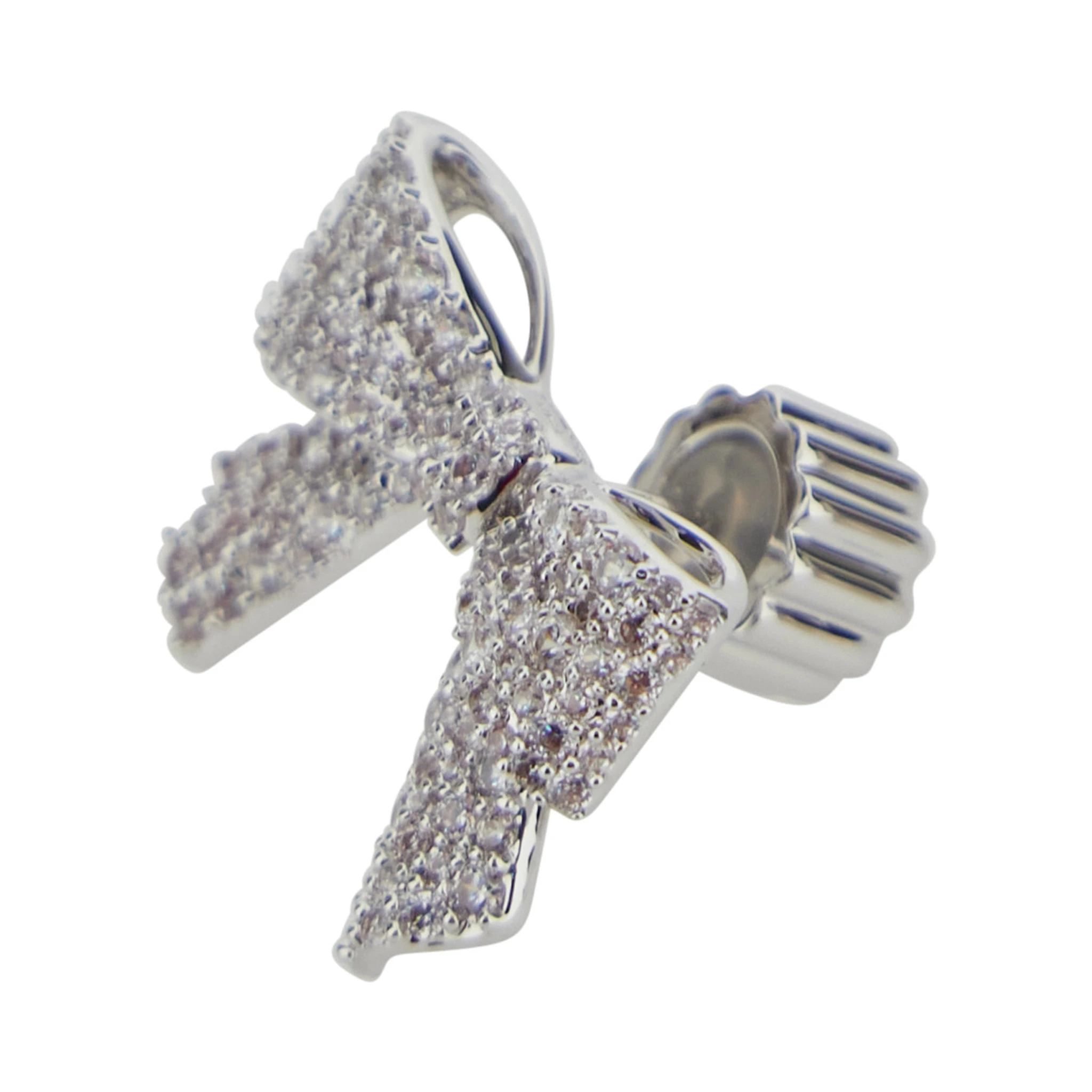 Metallic Earings with All-Over Gemstone Embellishments and Bow Design in Brass Blend Woman