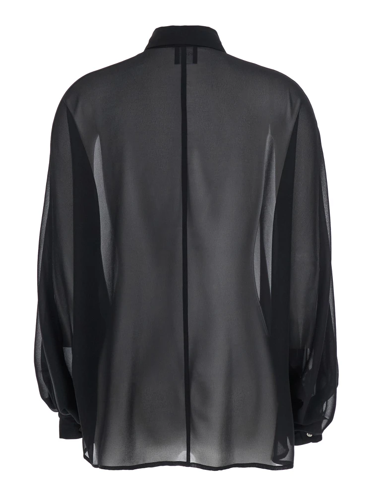 Black Oversize Blouse with Classic Collar and See-Through Design in Fabric Woman alternative