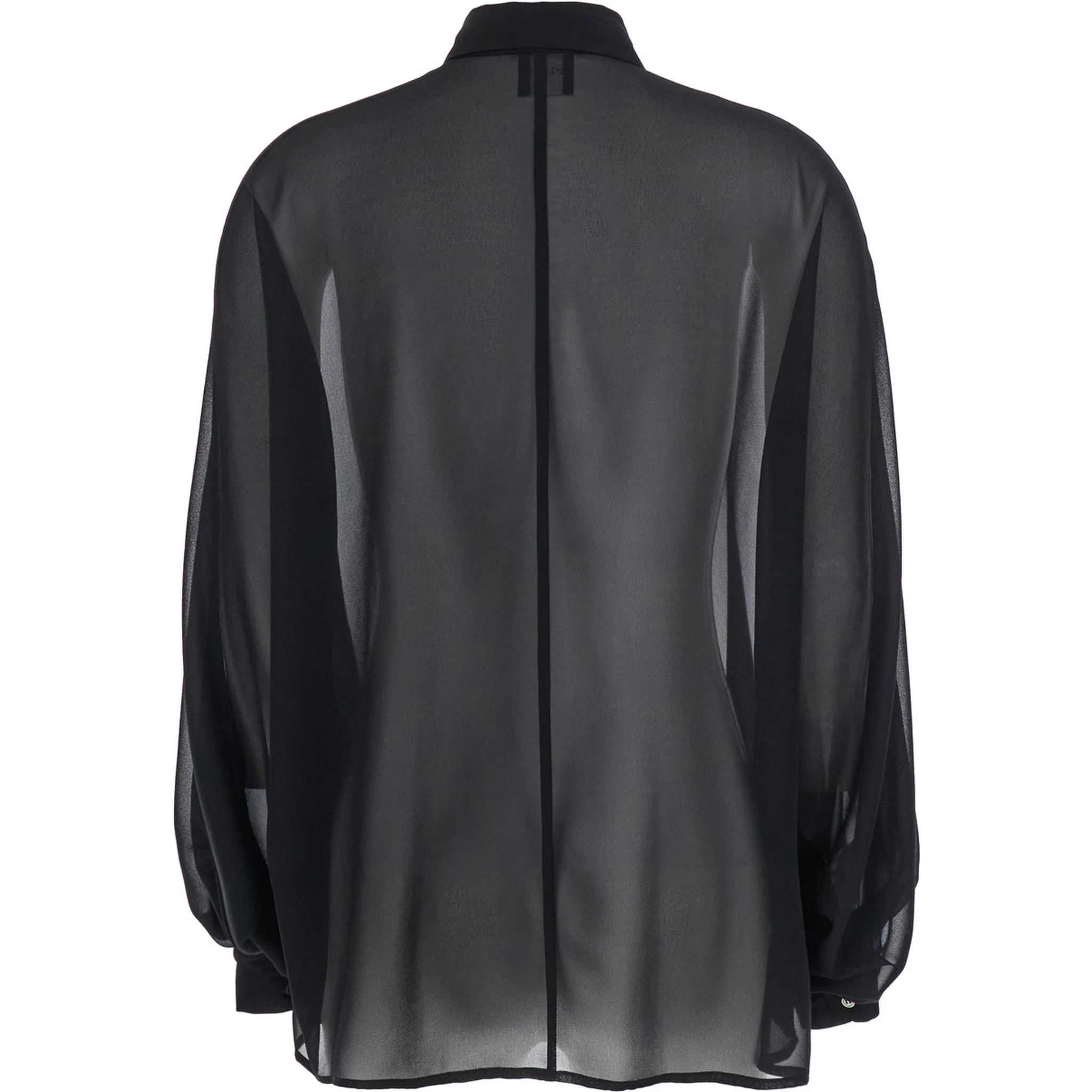 Black Oversize Blouse with Classic Collar and See-Through Design in Fabric Woman