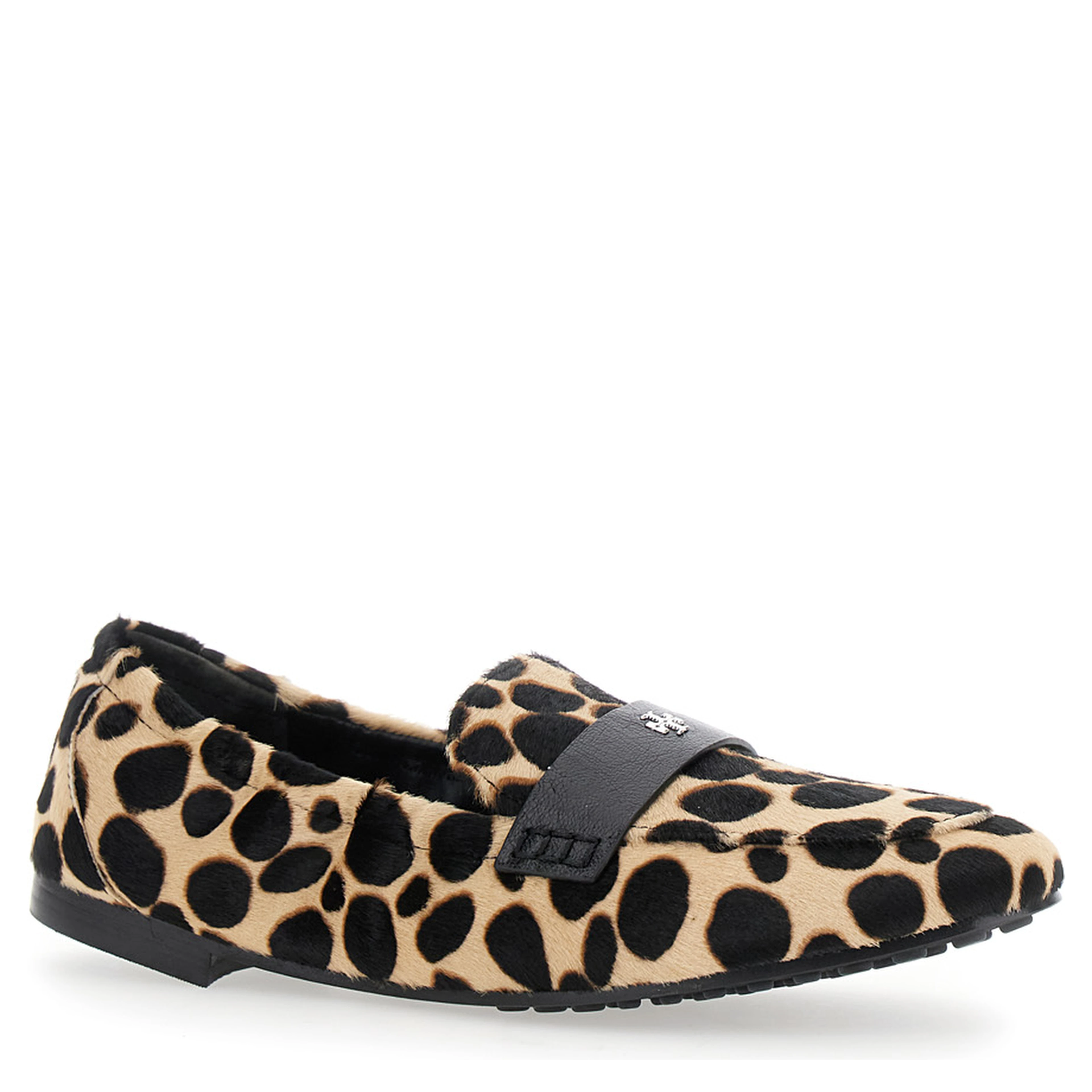 Beige Loafers with Front Logo and Animal Print in Leather Woman