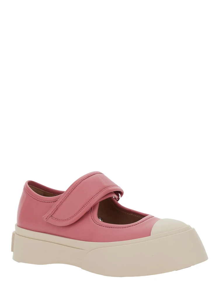 Mary Jane Pink Sandals with Touch-Strap Closure and Logo Patch on the Rear in Leather Woman alternative
