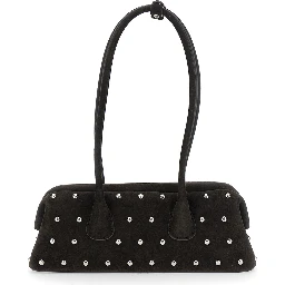 Boat Wide Mini Brown Shoulder Bag with Round Handles and Beaded Embellishment in Suede Woman