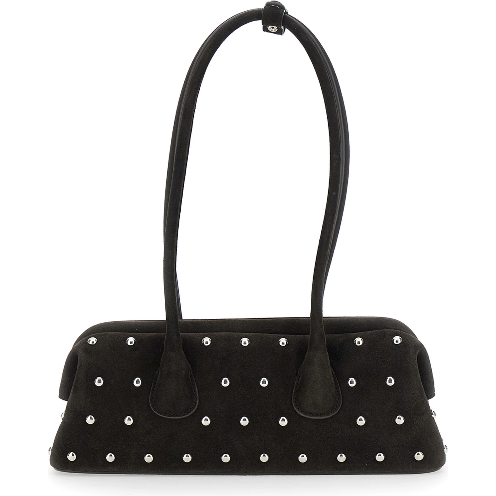 Boat Wide Mini Brown Shoulder Bag with Round Handles and Beaded Embellishment in Suede Woman