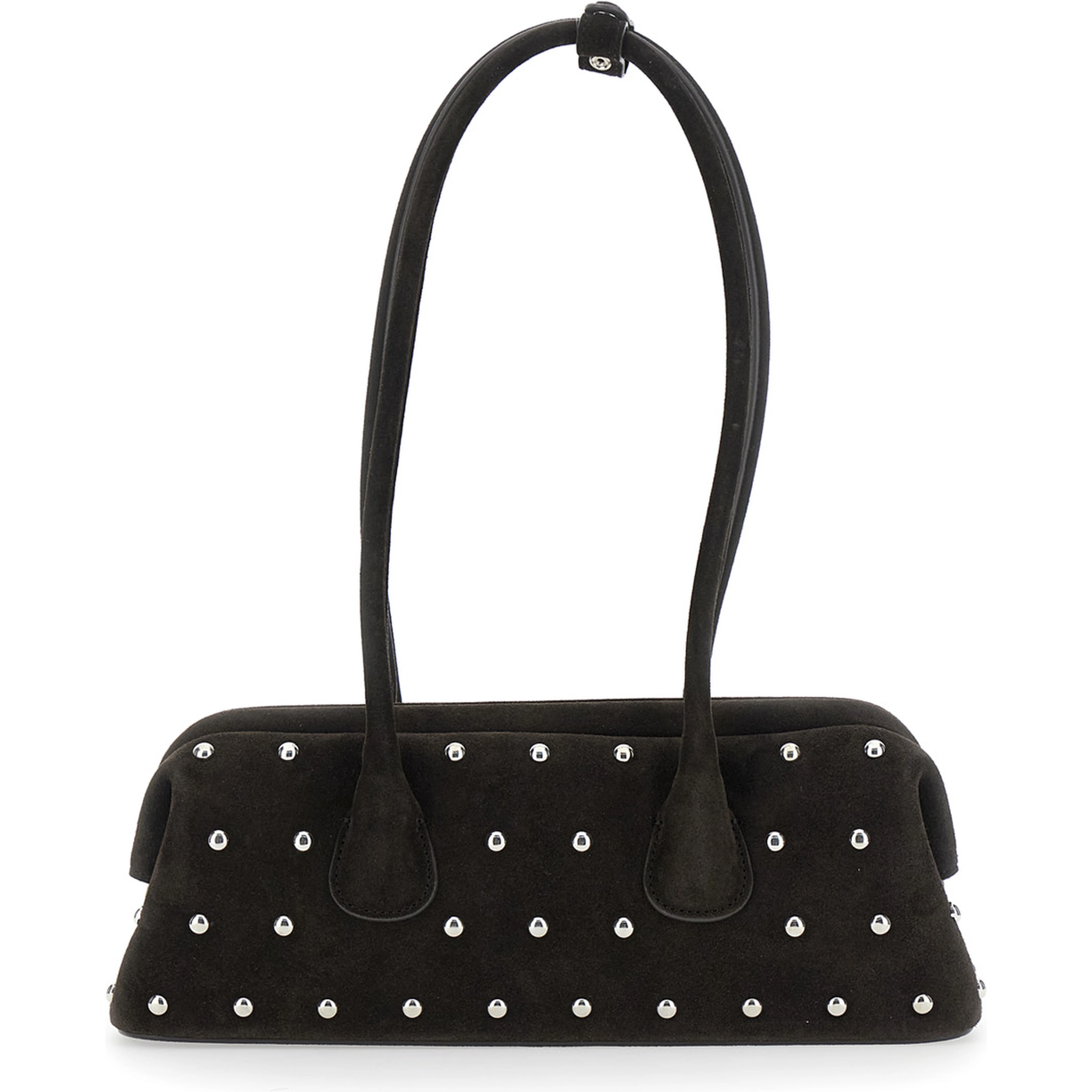Boat Wide Mini Brown Shoulder Bag with Round Handles and Beaded Embellishment in Suede Woman