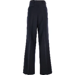 Portias Blue Pants with Wide Leg and Two Rear Welt Pockets in Wool Woman