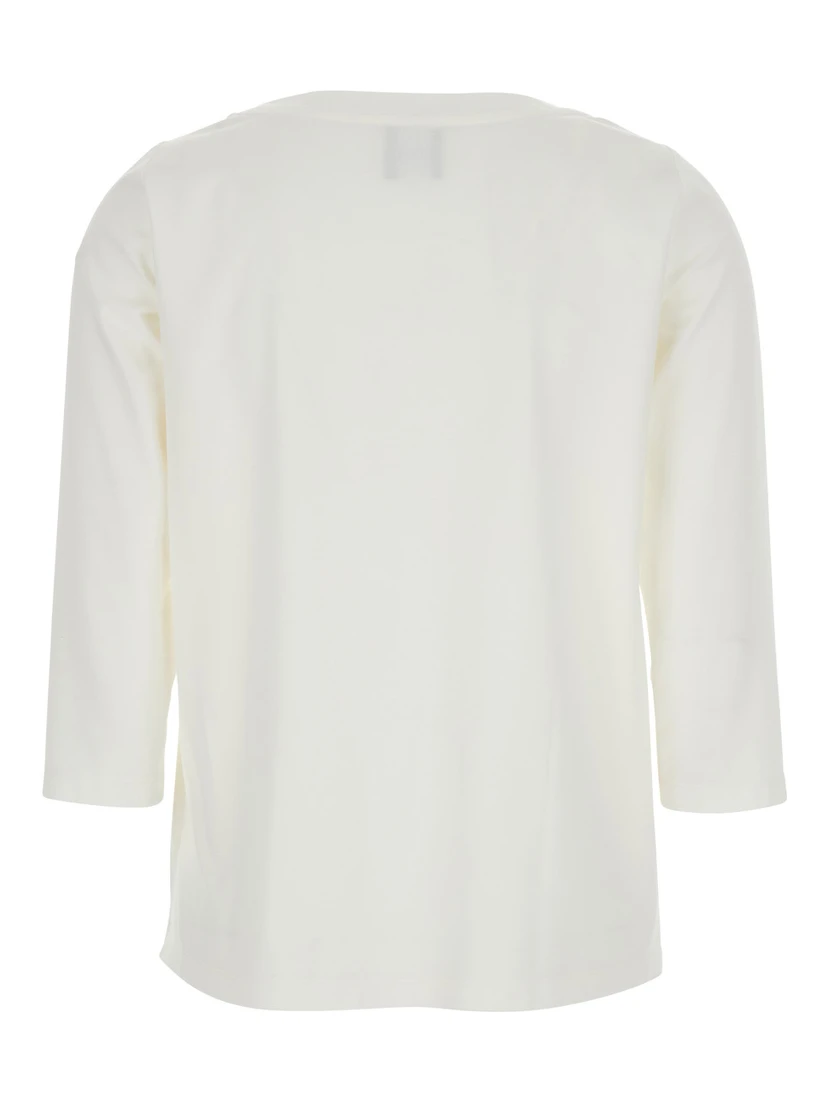 White T-Shirt with Round Neck And Three-Quarter Sleeves In Fabric Woman