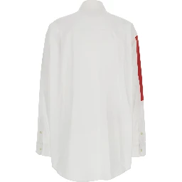 White Shirt with Classic Collar and Graphic Print on the Front in Cotton Woman