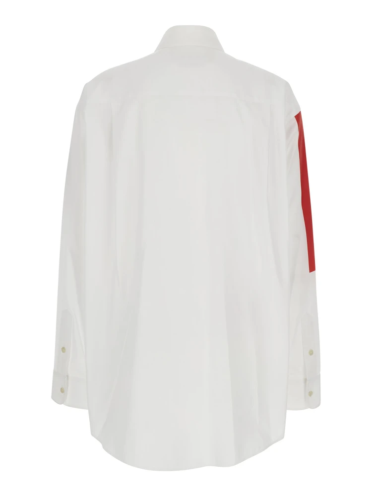 White Shirt with Classic Collar and Graphic Print on the Front in Cotton Woman alternative