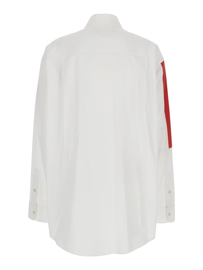 White Shirt with Classic Collar and Graphic Print on the Front in Cotton Woman