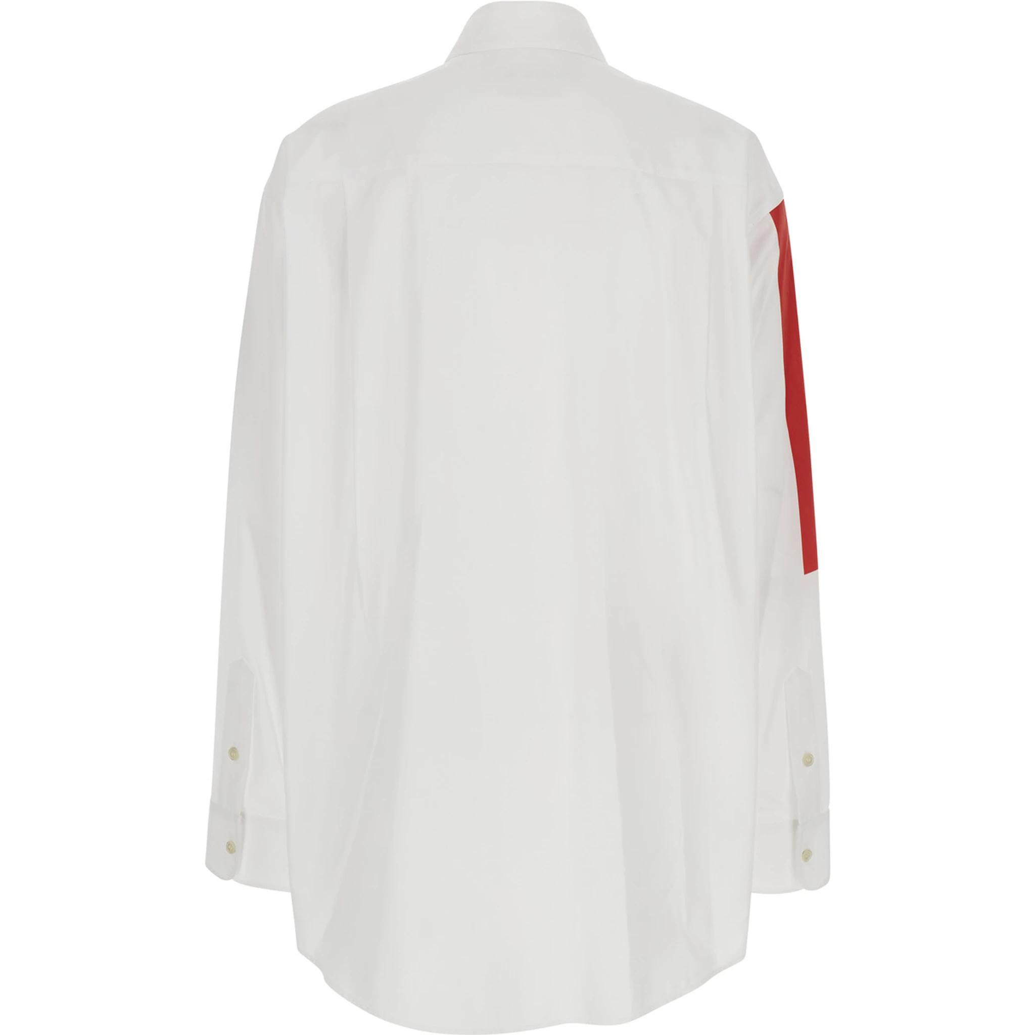 White Shirt with Classic Collar and Graphic Print on the Front in Cotton Woman