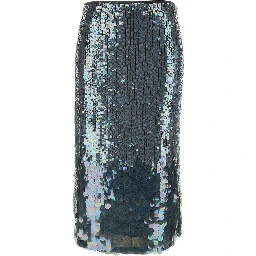 Midi Grey Skirt with All-Over Sequins in Stretch Polyamide Woman