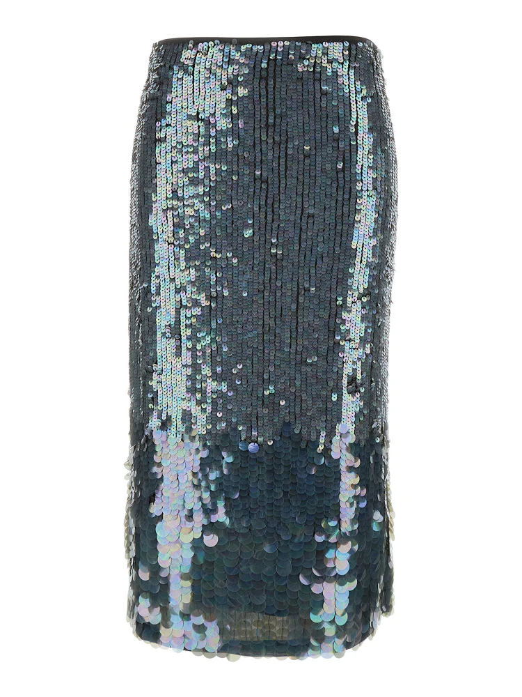 Midi Grey Skirt with All-Over Sequins in Stretch Polyamide Woman alternative