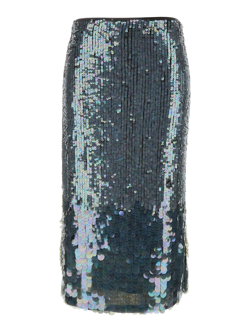 Midi Grey Skirt with All-Over Sequins in Stretch Polyamide Woman