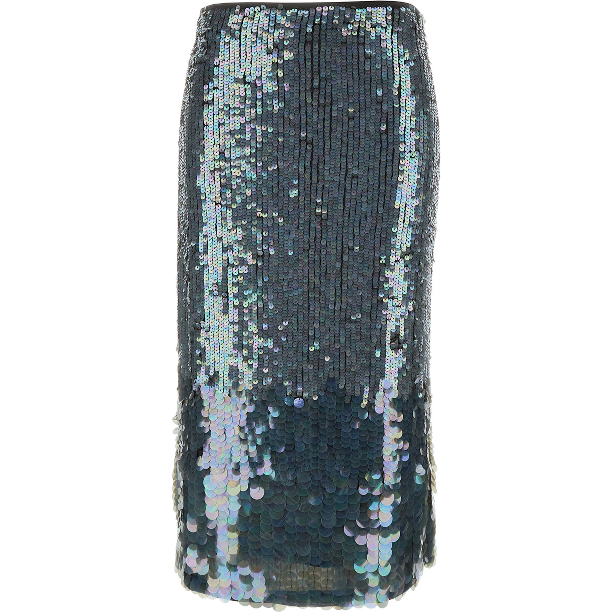 Midi Grey Skirt with All-Over Sequins in Stretch Polyamide Woman