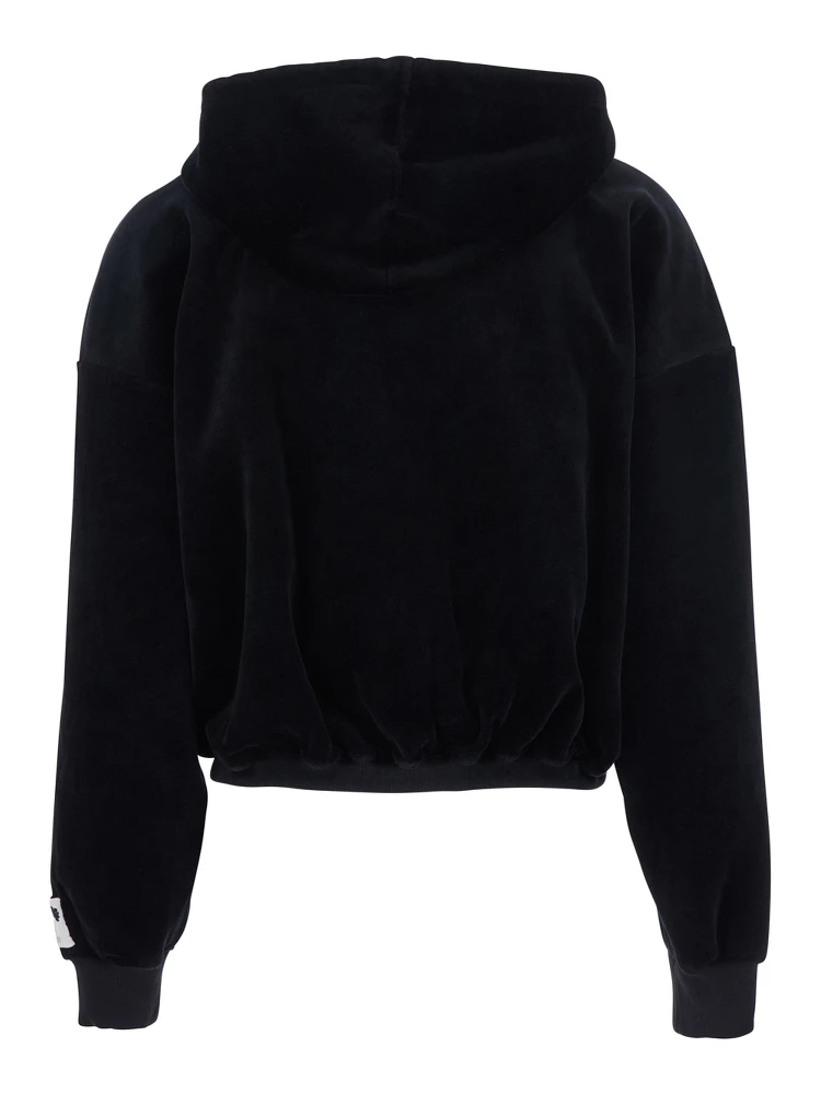 Black Sweatshirt with Fixed Hood and Logo Patch on the Sleeve in Cotton Blend Woman alternative