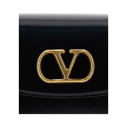 Vain Black Shoulder Strap with VLogo Plaque on the Front and One Top Handle in Leather Woman