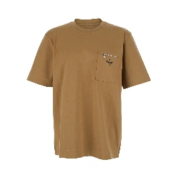 Beige T-Shirt with FF Patch Pocket in Cotton Man