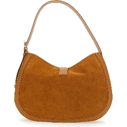 Brown Shoulder Bag with Adjustable Shoulder Strap and T Buckle Closure on the Front in Suede Woman
