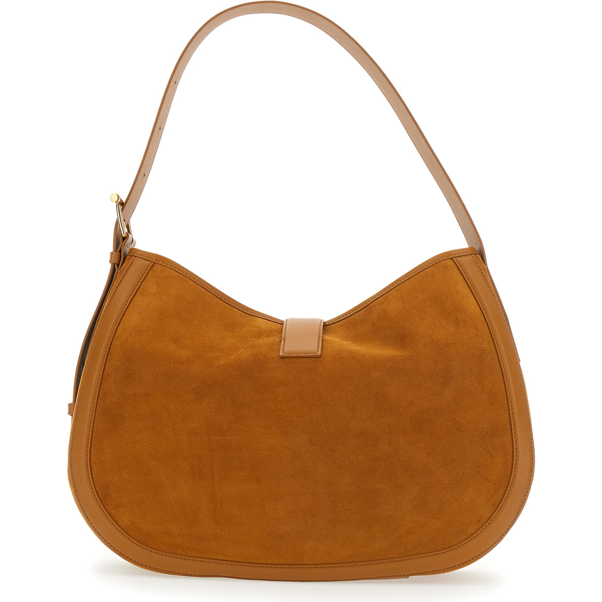 Brown Shoulder Bag with Adjustable Shoulder Strap and T Buckle Closure on the Front in Suede Woman