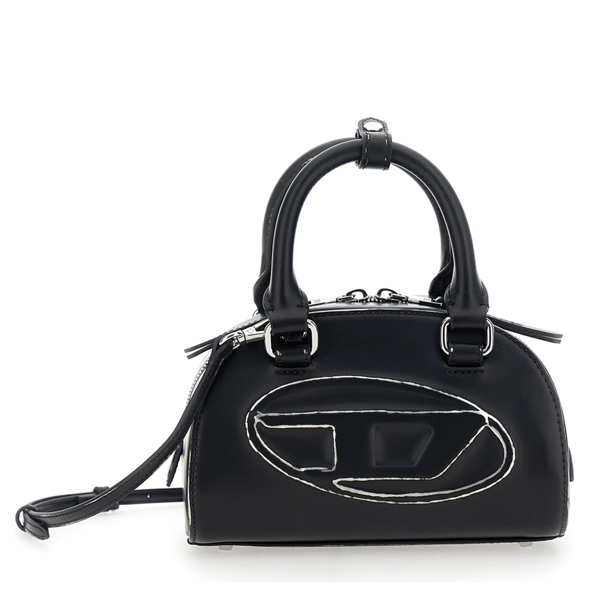 Dome Black Handbags with Oval D Logo on the Front in Eco Leather Woman