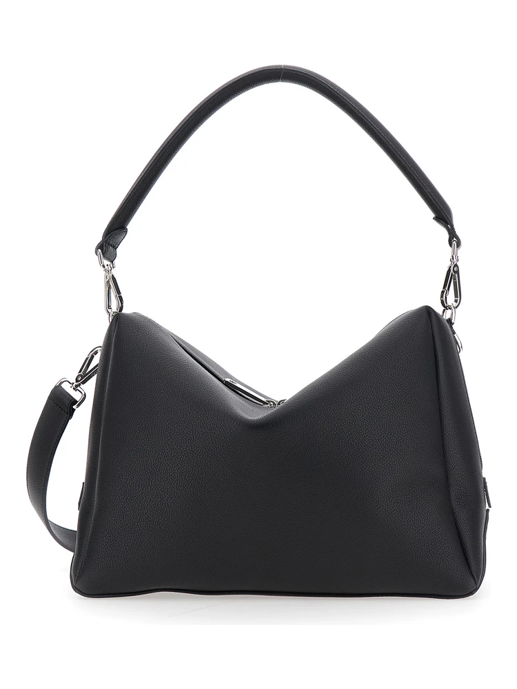 Lui Large Black Shoulder Bag with Removable Strap in Leather Man