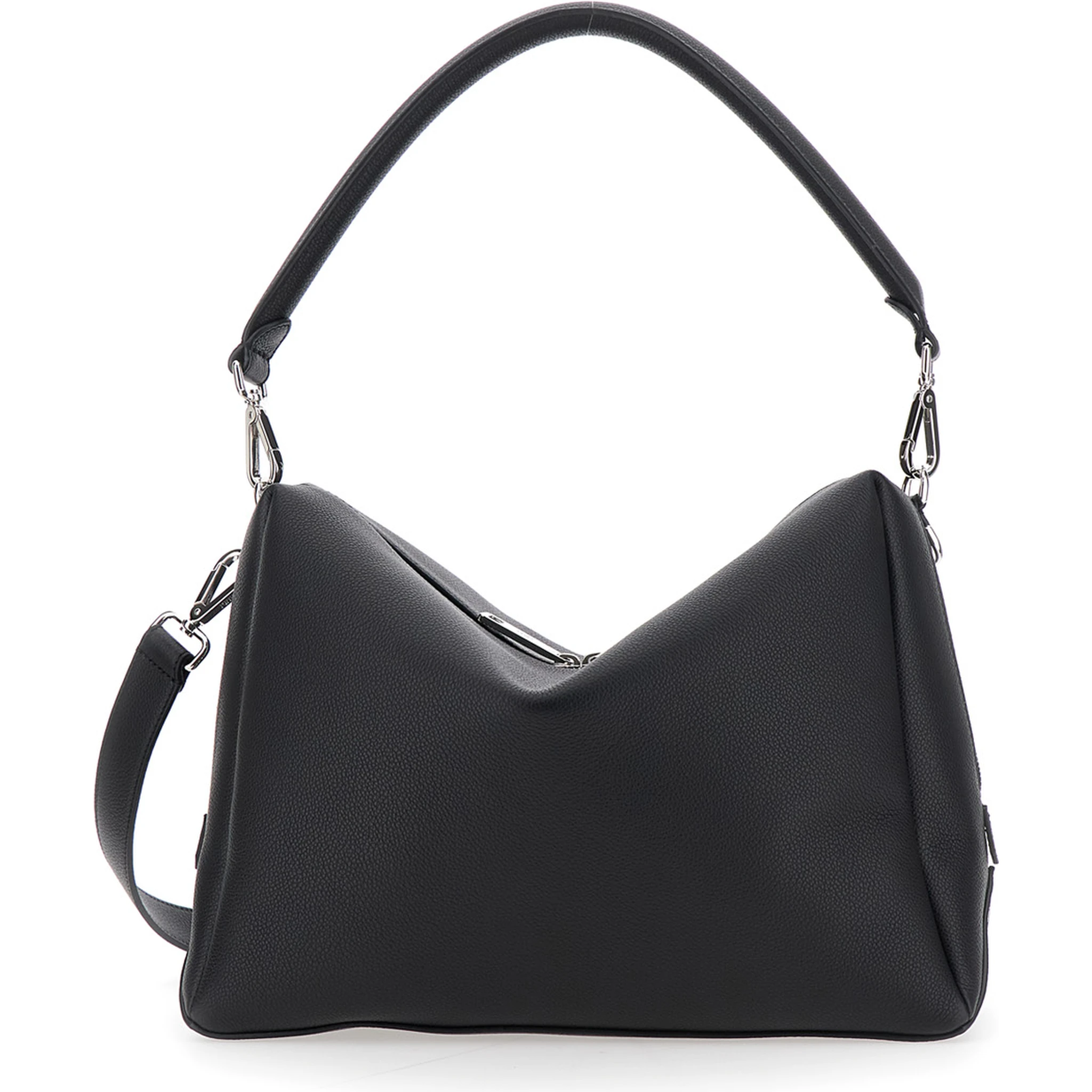 Lui Large Black Shoulder Bag with Removable Strap in Leather Man