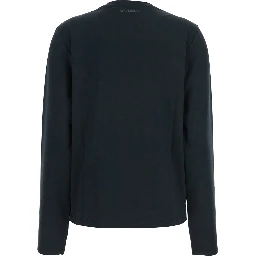 Black Long-Sleeved T-Shirt with Tone-on-Tone Logo on the Front in Cotton Woman