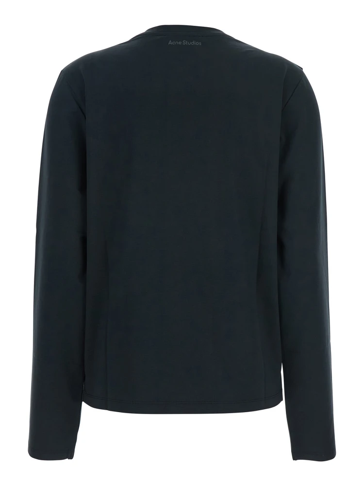 Black Long-Sleeved T-Shirt with Tone-on-Tone Logo on the Front in Cotton Woman alternative