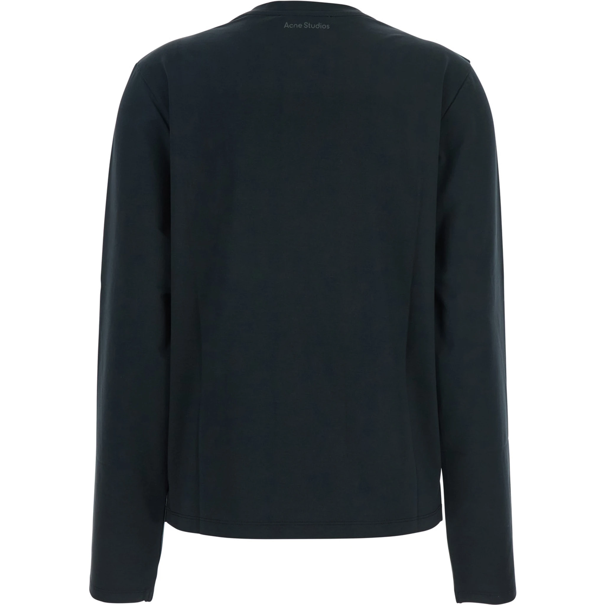 Black Long-Sleeved T-Shirt with Tone-on-Tone Logo on the Front in Cotton Woman