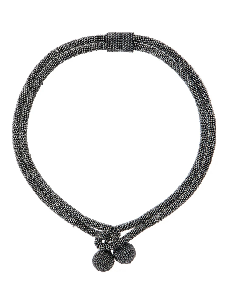 Grey Necklace with Beaded Design and Rhinestone Embellishment in Faux-Pearls Woman