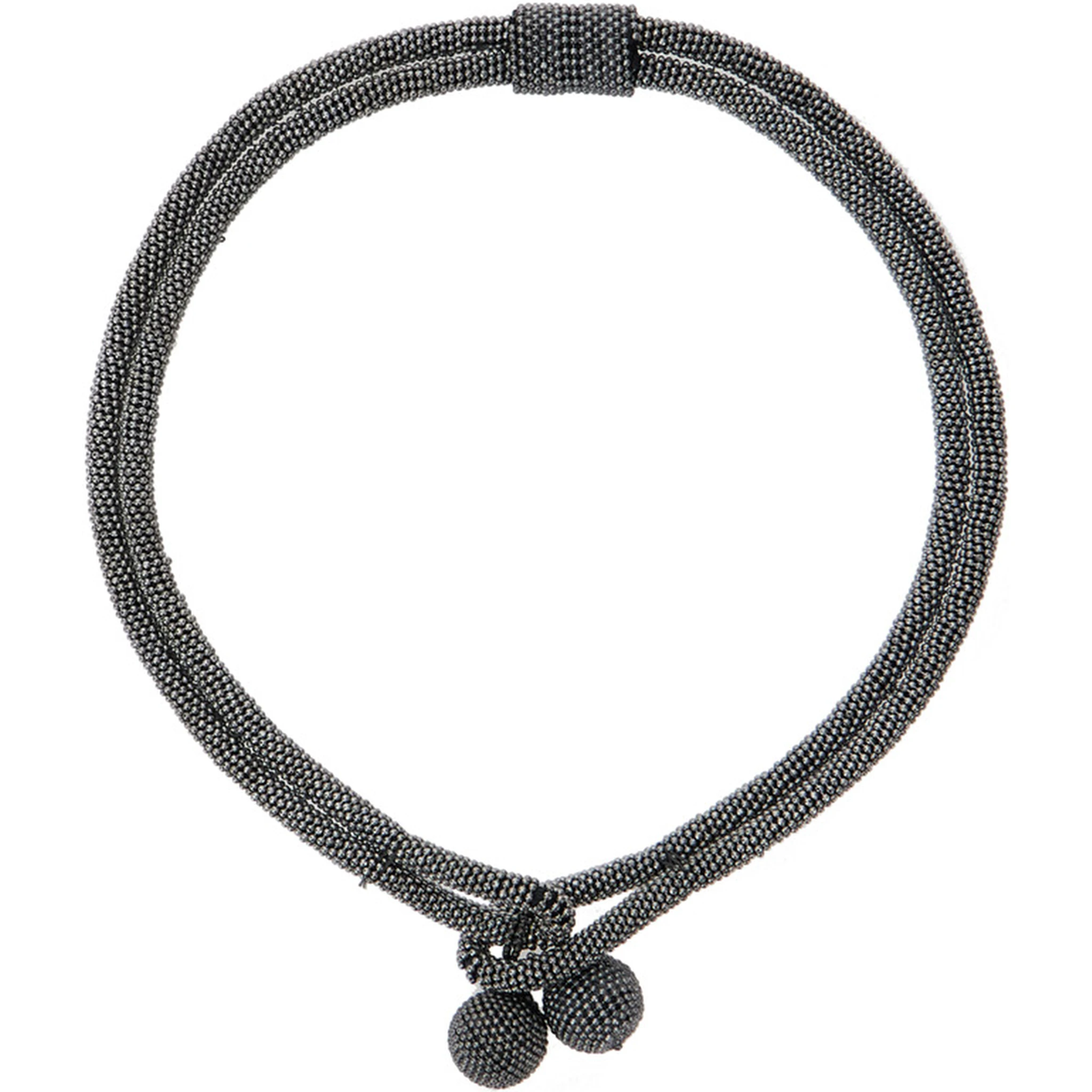 Grey Necklace with Beaded Design and Rhinestone Embellishment in Faux-Pearls Woman