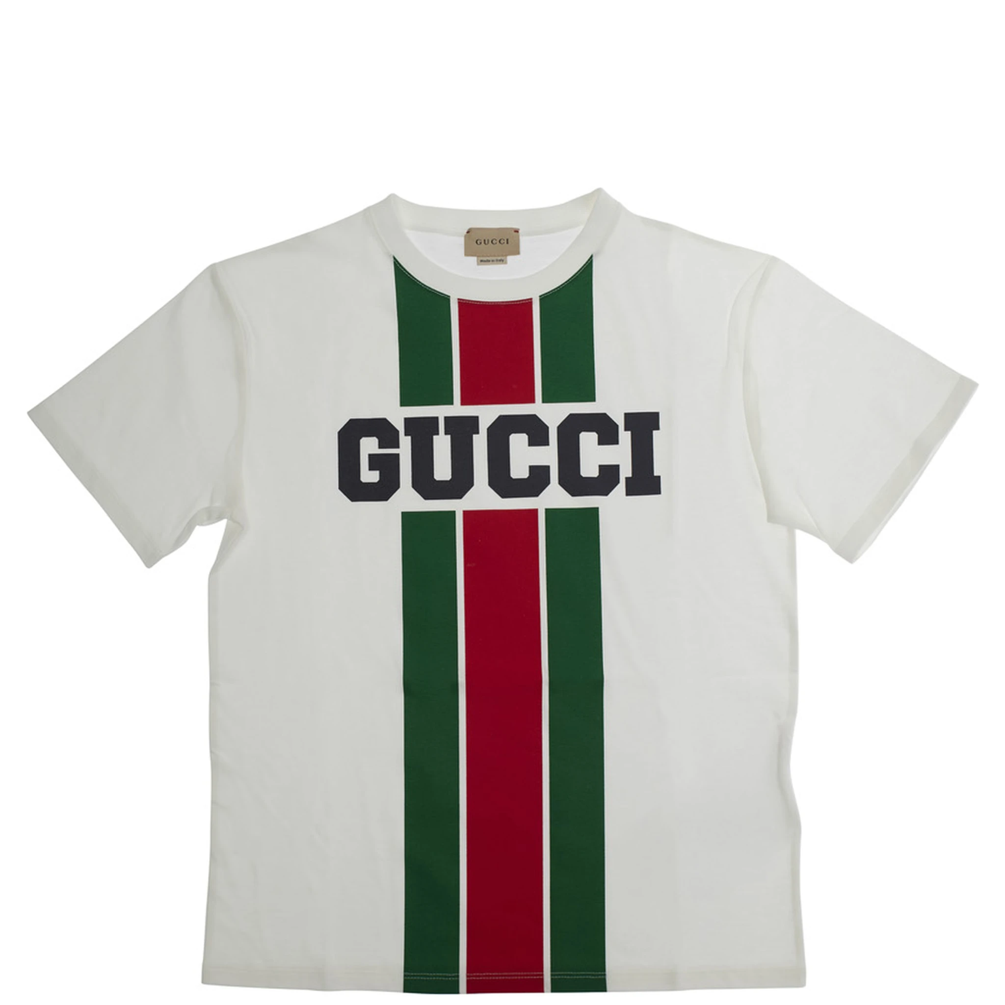 White T-Shirt with Logo Print and Web Detail in Cotton Boy