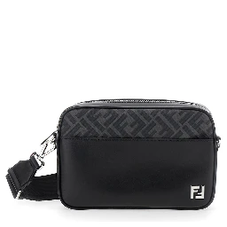 “Camera Case” Black Crossbody Bag with FF Motif in Leather Man