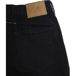 Black Pants with Rear Elastic Waist and Logo Patch on the Rear in Cotton Stretch Boy