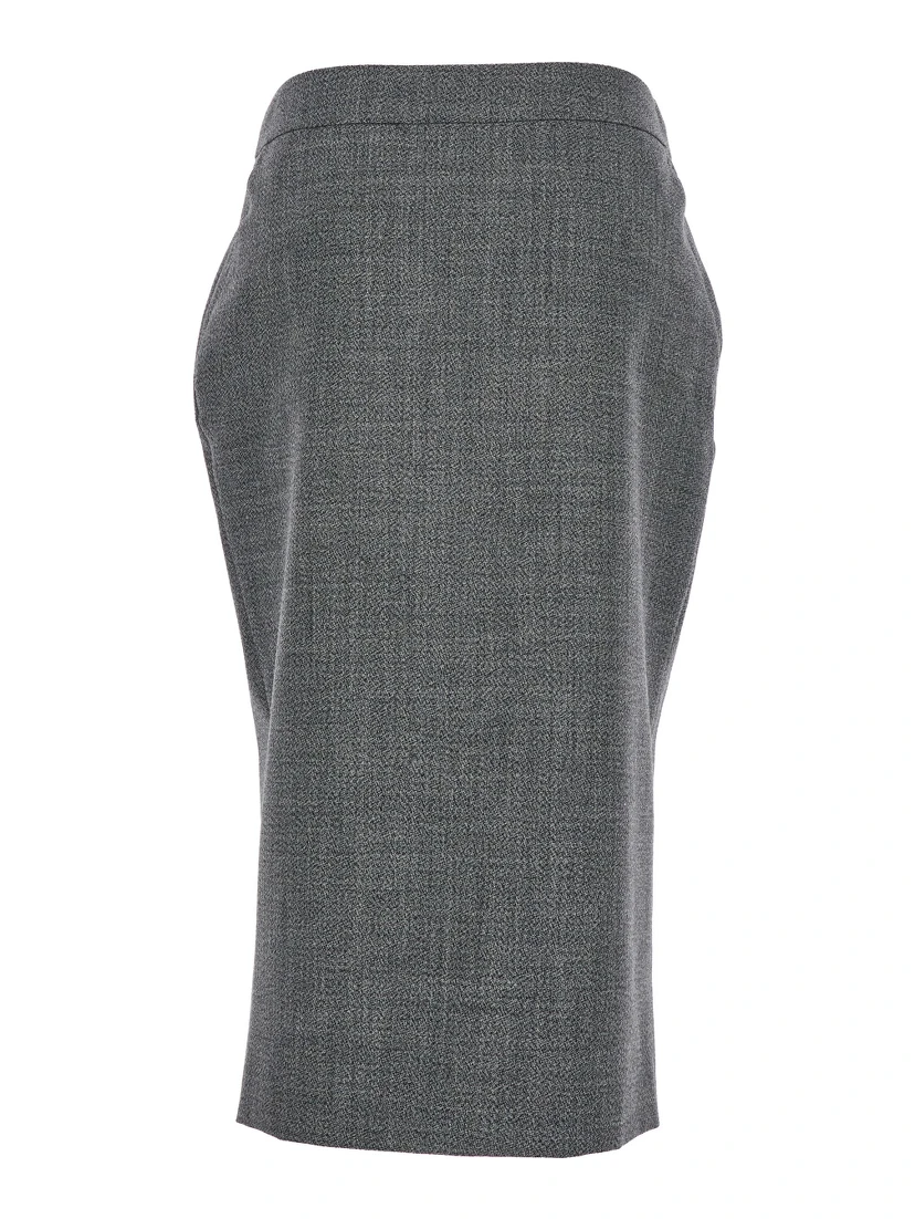 Grey Skirt with Button Closure in Wool Woman