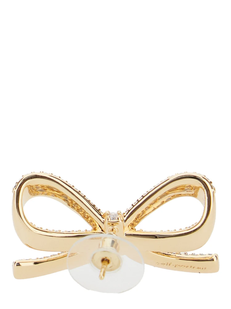 Metallic Bow Shaped Earings with Crystal Embellishments in Gold Plated Brass Woman alternative