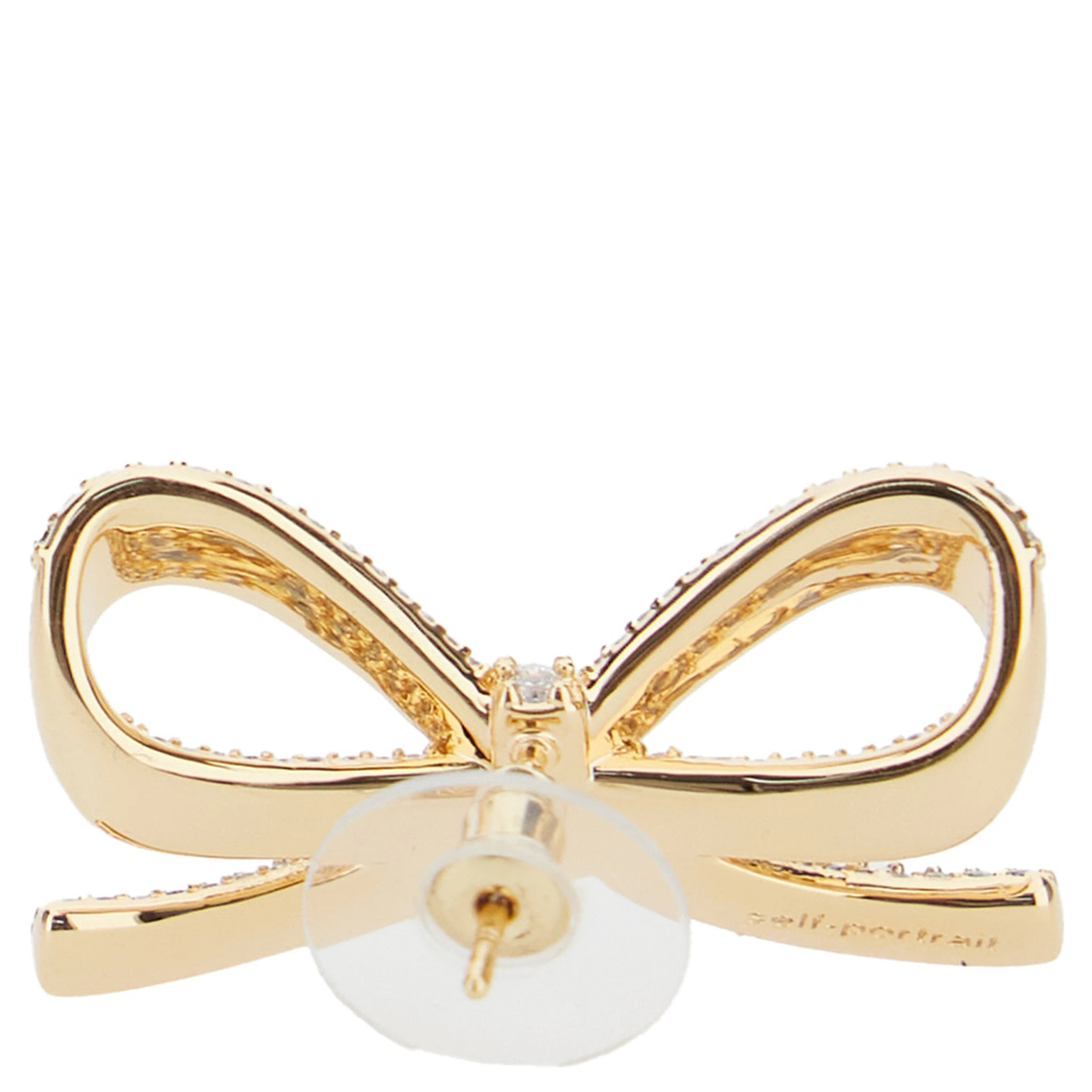 Metallic Bow Shaped Earings with Crystal Embellishments in Gold Plated Brass Woman