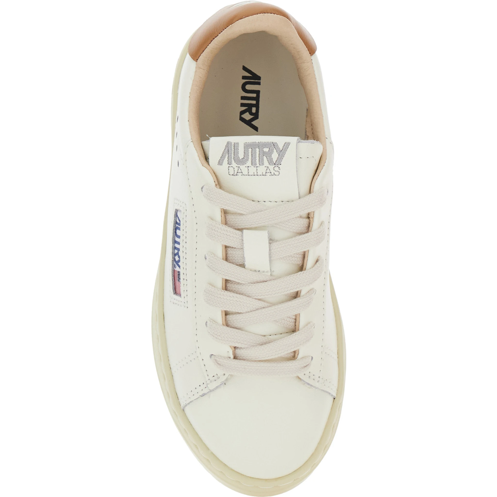 Dallas White Low Top Sneakers with Logo Patch on the Tongue and Contrasting Heel with Logo in Leather Boy