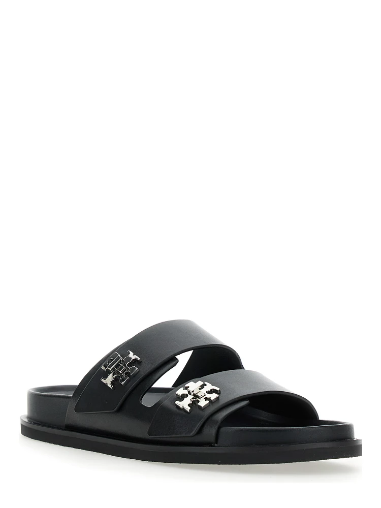 Turnlock Black Sandals with Double Strap and Logo Plaque in Leather Woman alternative