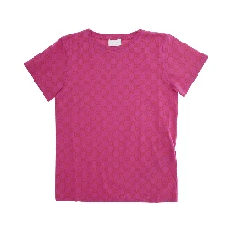 Fuchsia Crewneck T-Shirt with All-Over GG Print in Cotton Jersey Girl